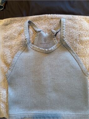 Ribbed High-Neck Cropped Tank Top - Light Gray